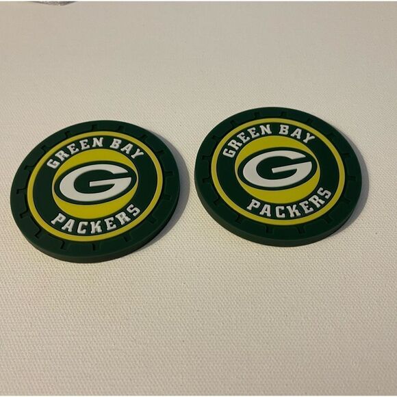 NFL Green Bay Packers car cup Coasters in black Set of 2 NWT - Picture 3 of 5